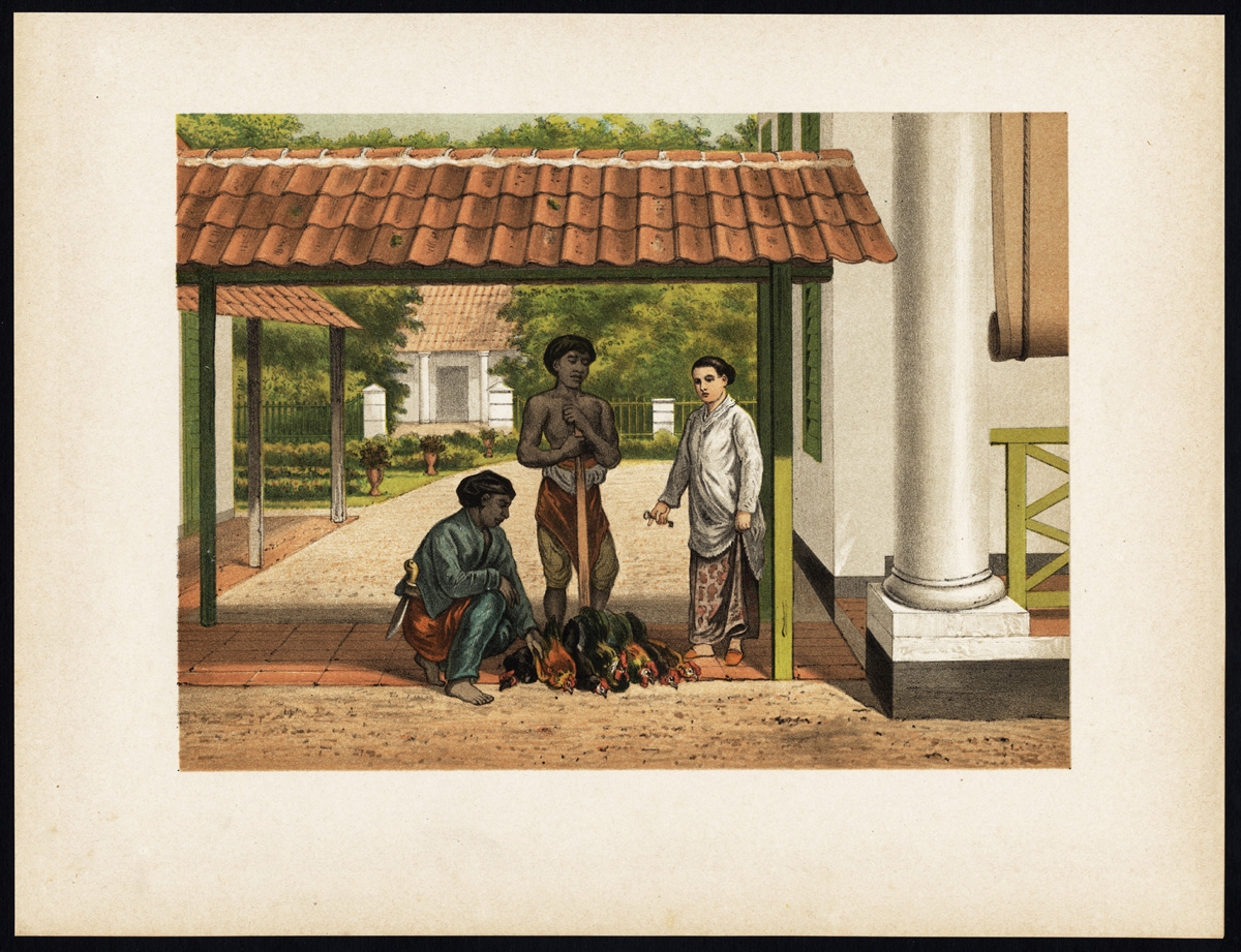 Antique Print of a Chicken Salesman in Batavia by Perelaer (1888)