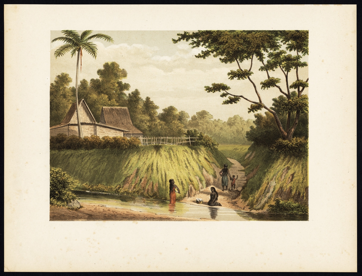 Antique Print of Women doing the Laundry in Batavia by Perelaer (1888)