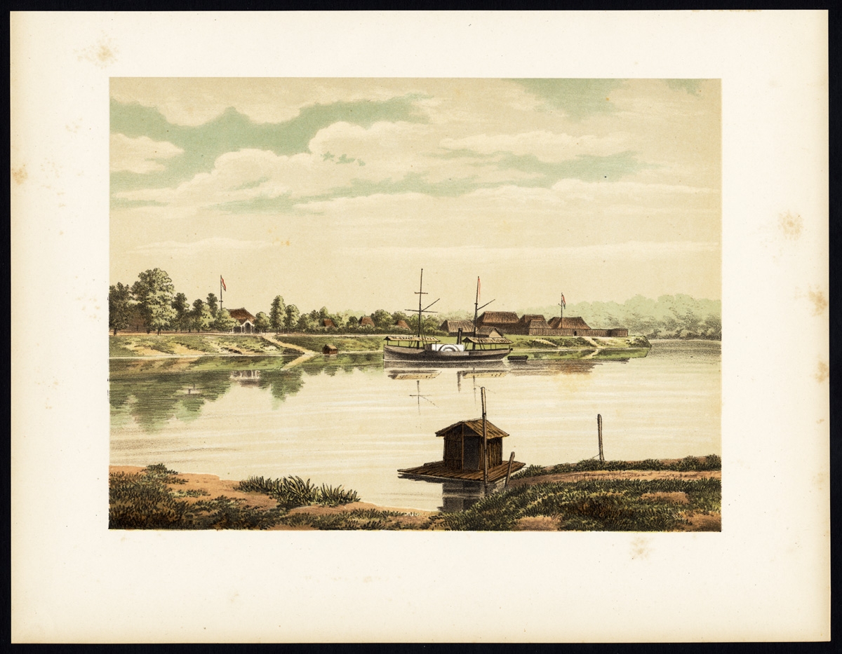 Antique Print of a Steamship at the Barito River by Perelaer (1888)