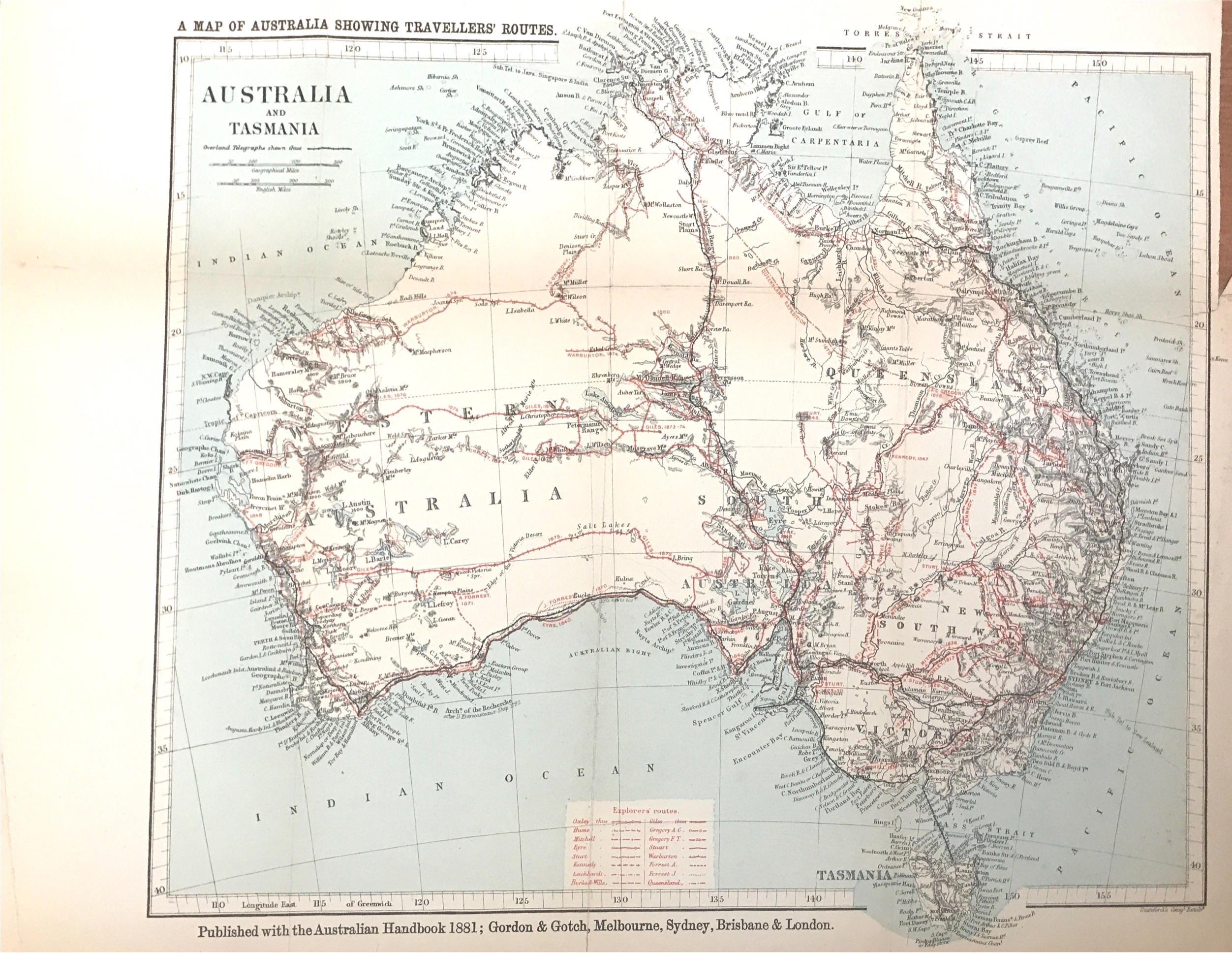 Map of Australia and Tasmania – Gordon & Gotch (1881)