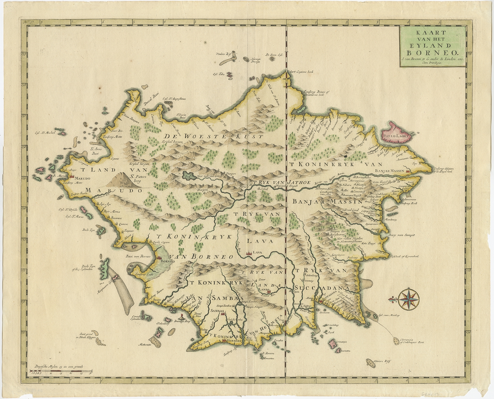 Antique Map of Borneo by Valentijn (1726)