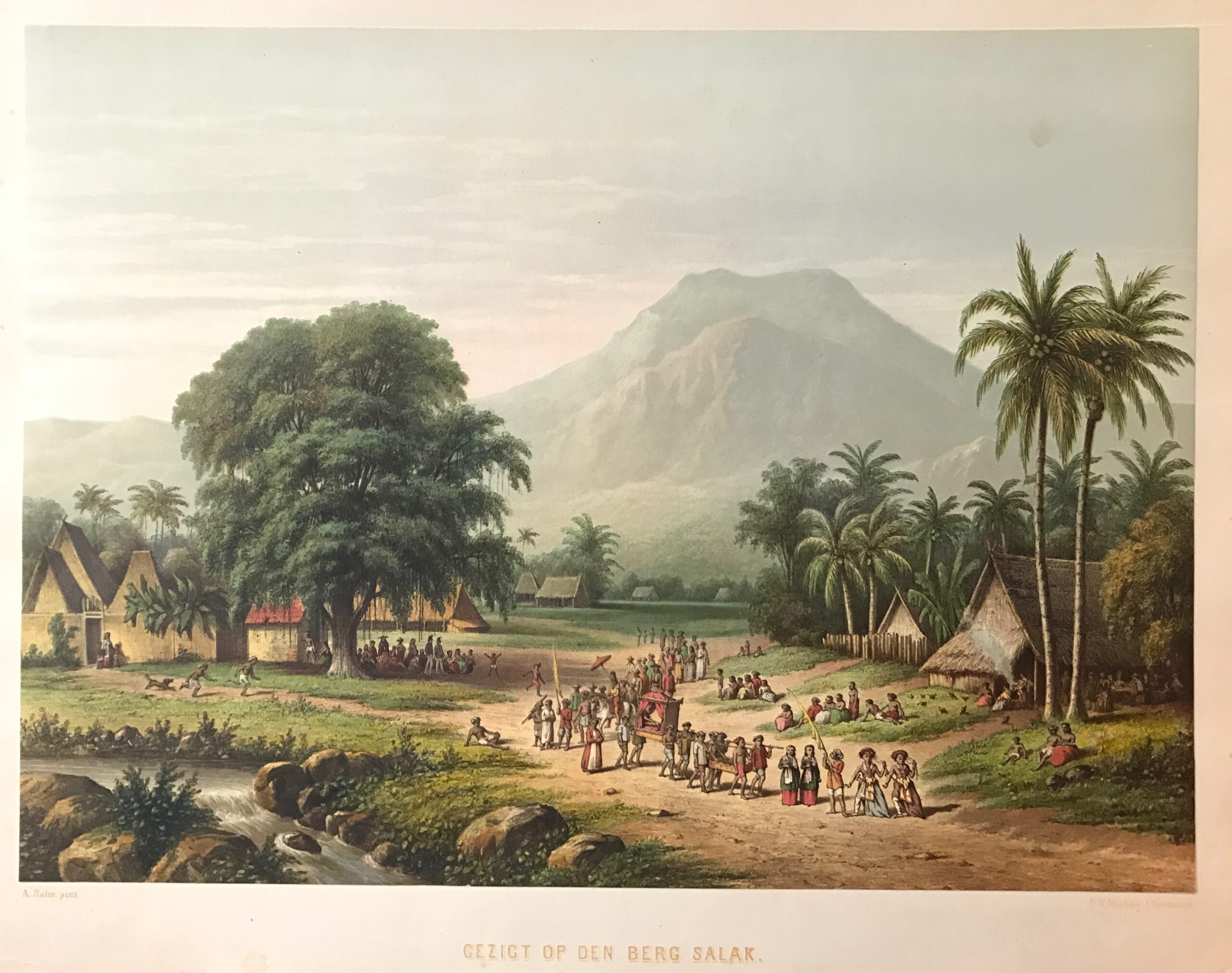 Antique Print ‘Gezicht op den Berg Salak’ by Mieling (c.1865)