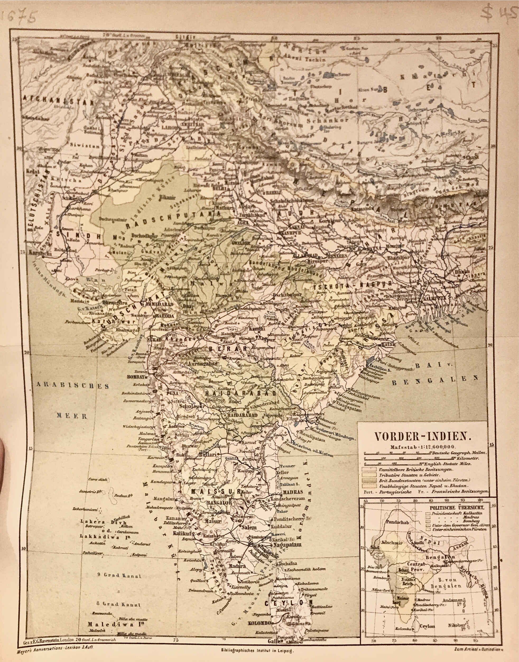 Map of India and Ceylon – Meyer (1874)