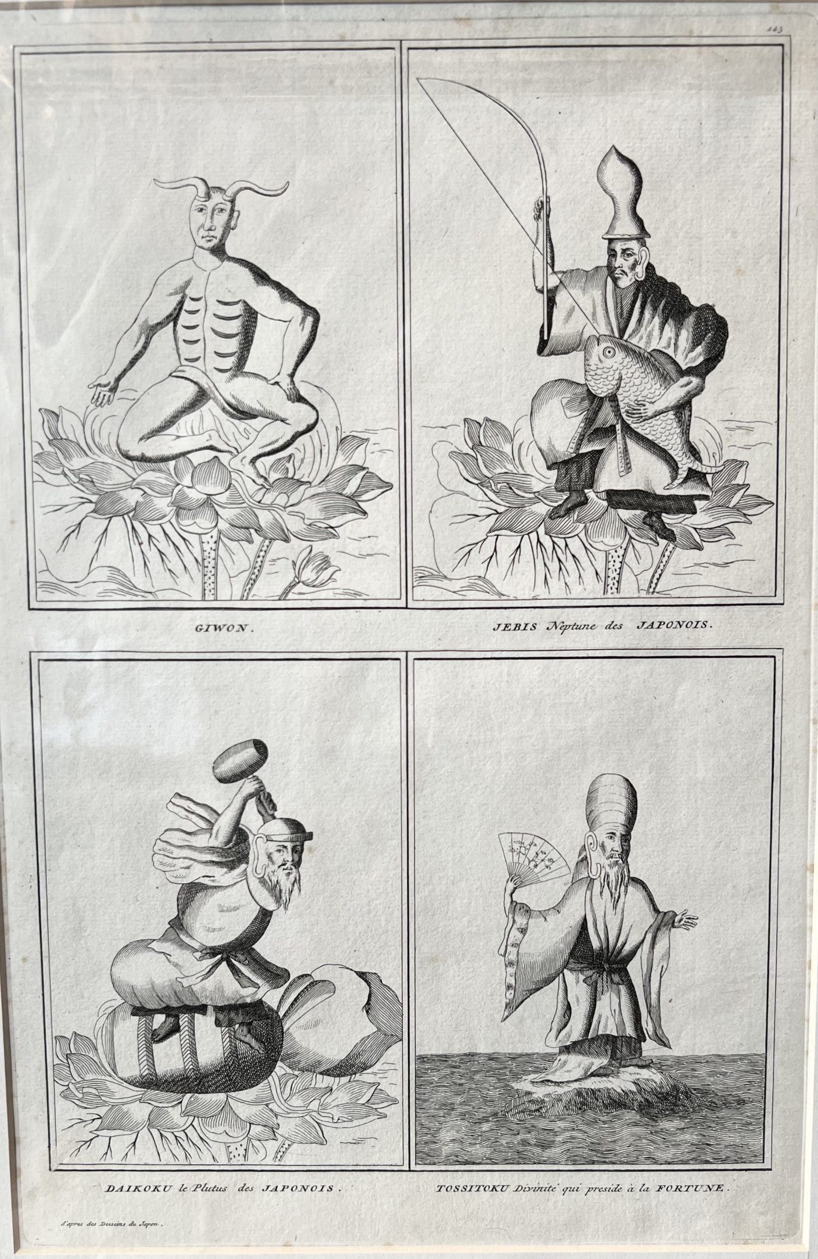 Antique Print of Japanese Deities by Picart (1727)