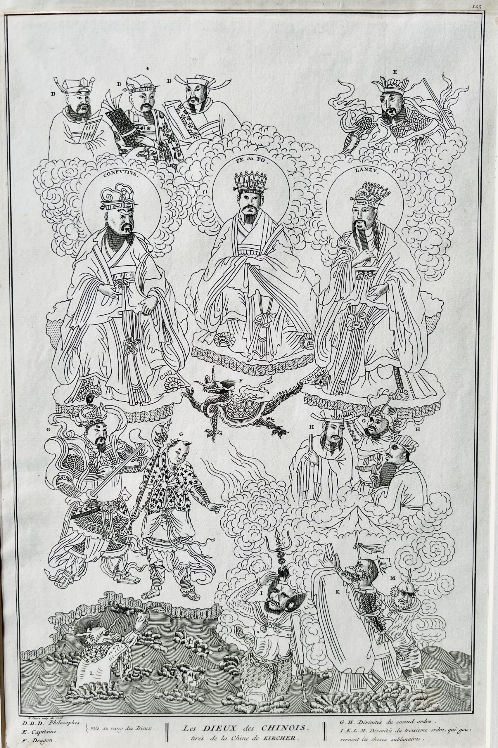 Antique Print of Chinese Gods by Picart (1727)