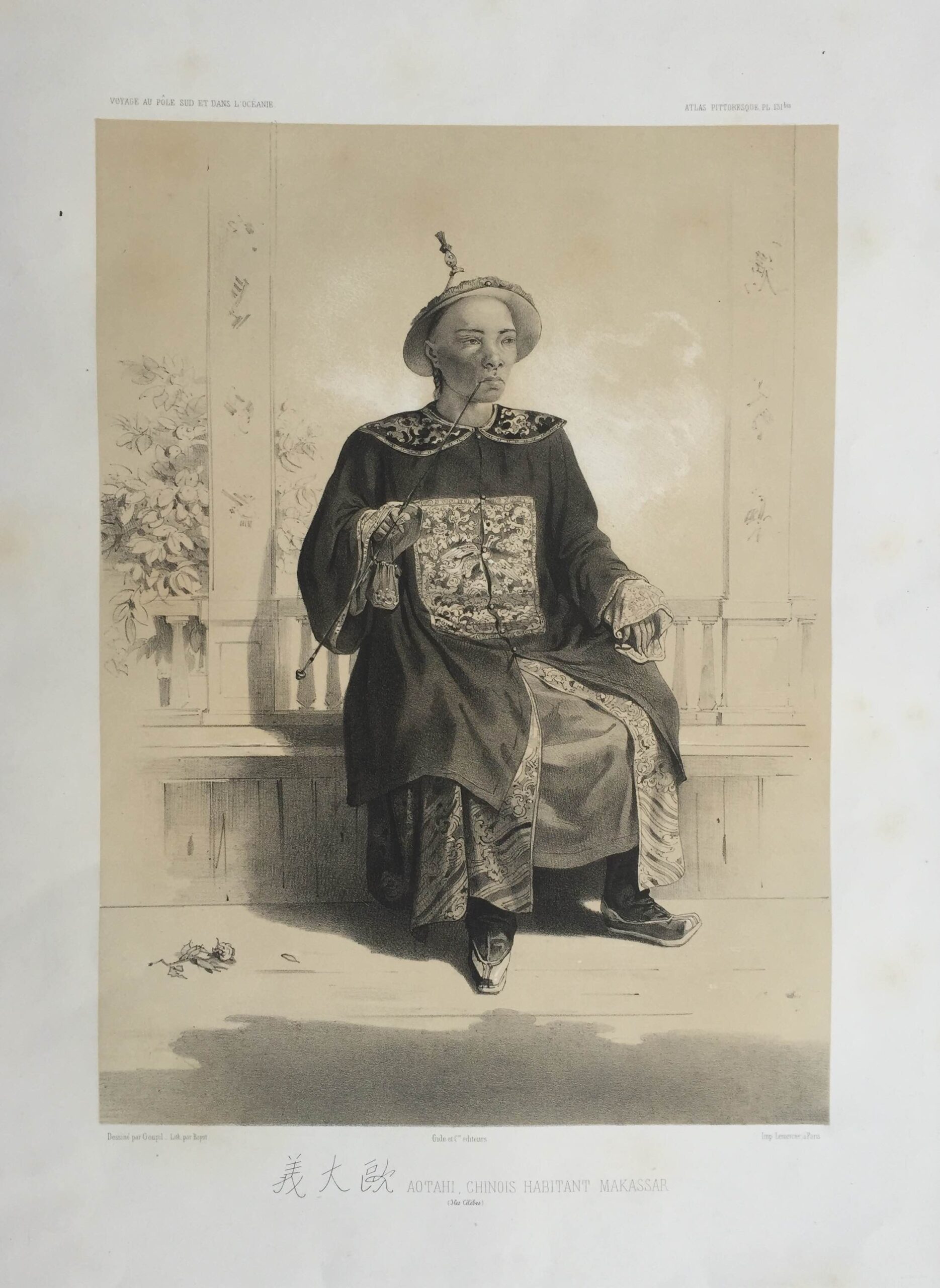 Antique Print of a Chinese inhabitant of Makassar by Bayot (c.1850)