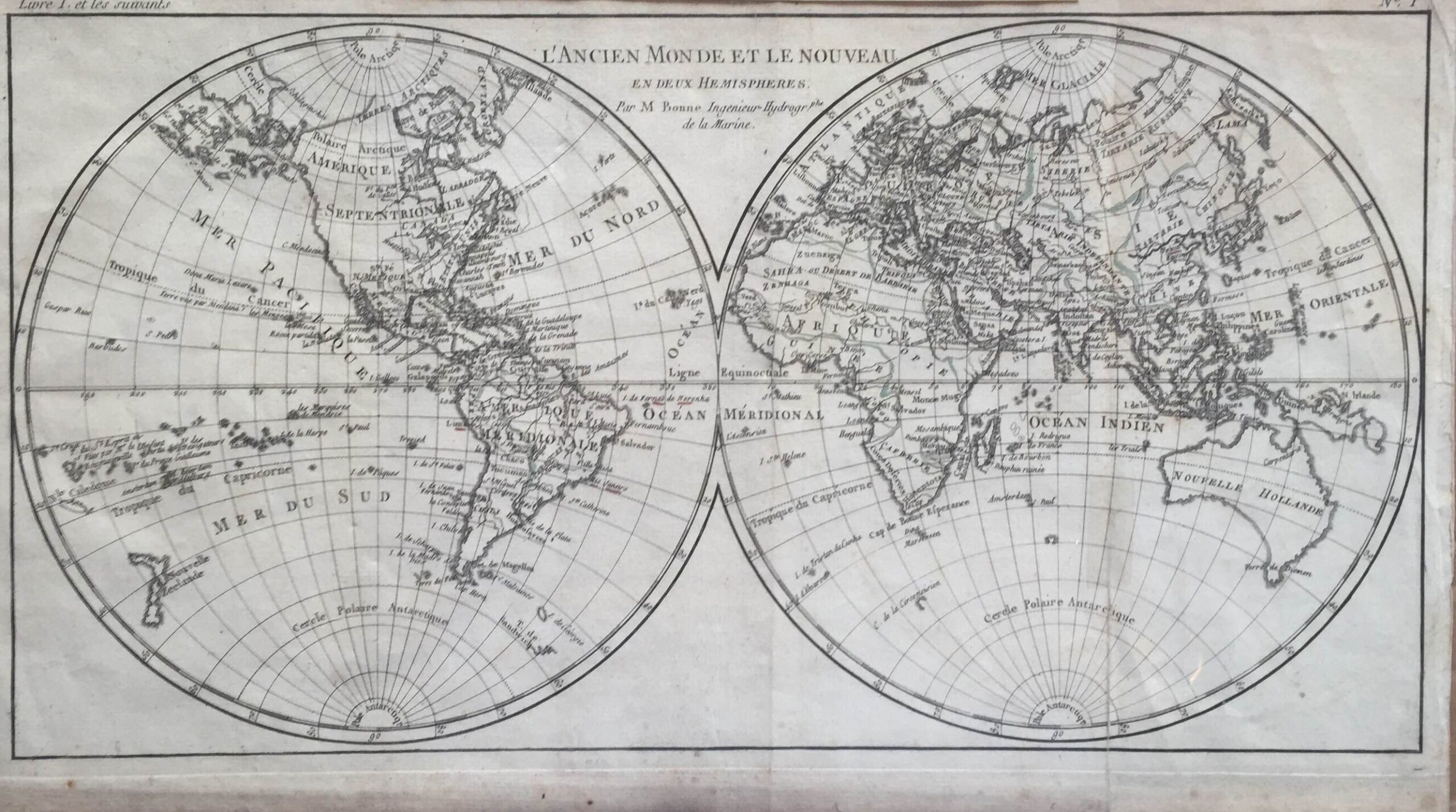 Antique World Map by R. Bonne (c.1785)