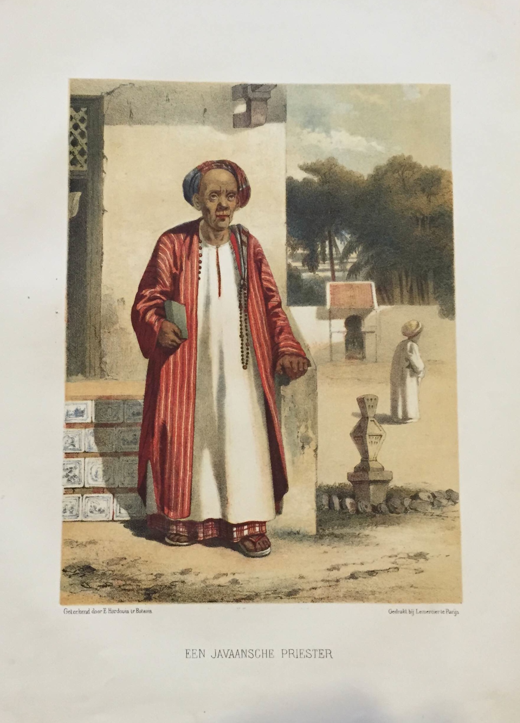 Antique print of a Javanese priest by Hardouin (c.1873)