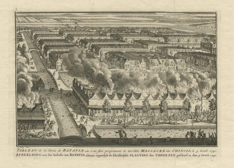Antique Print Chinese Massacre by Van Schley (c.1740)