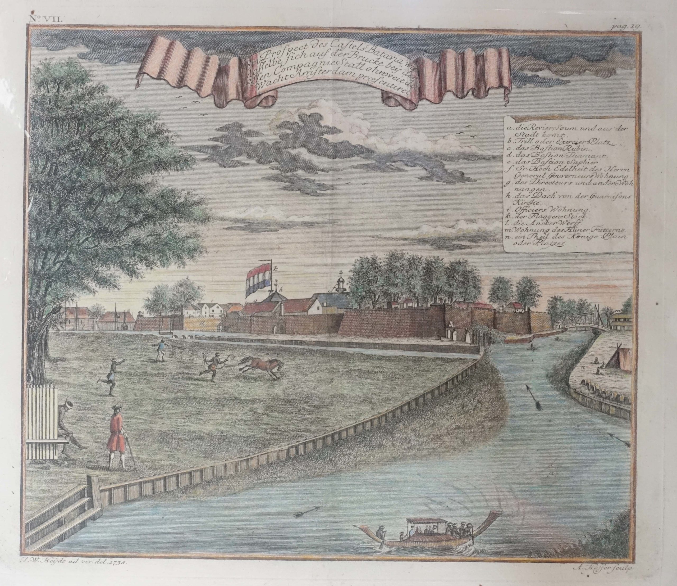 Antique Print of Batavia Castle by Heijdt (1744)