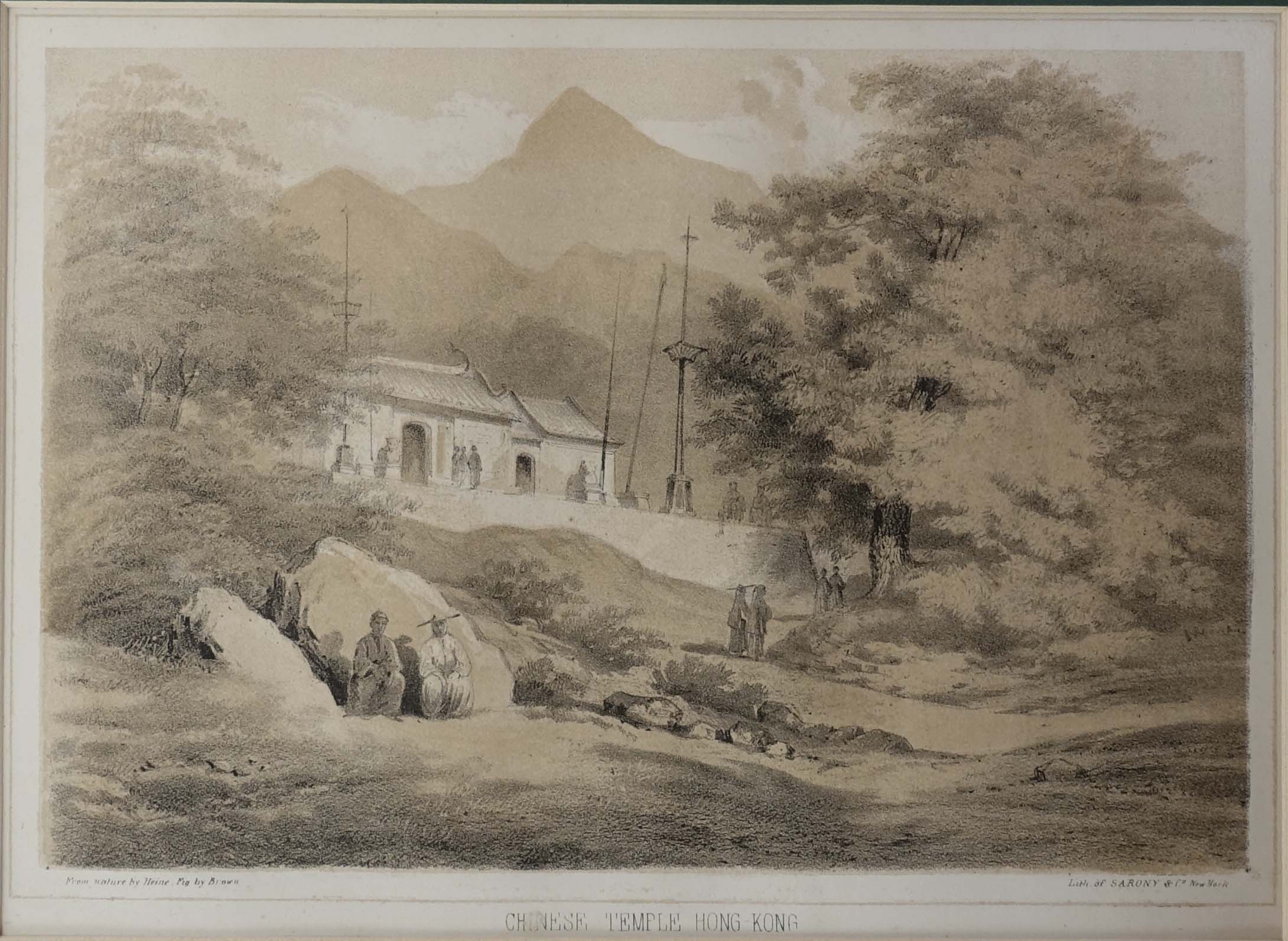 Antique Print of a Chinese Temple by Heine (1857)