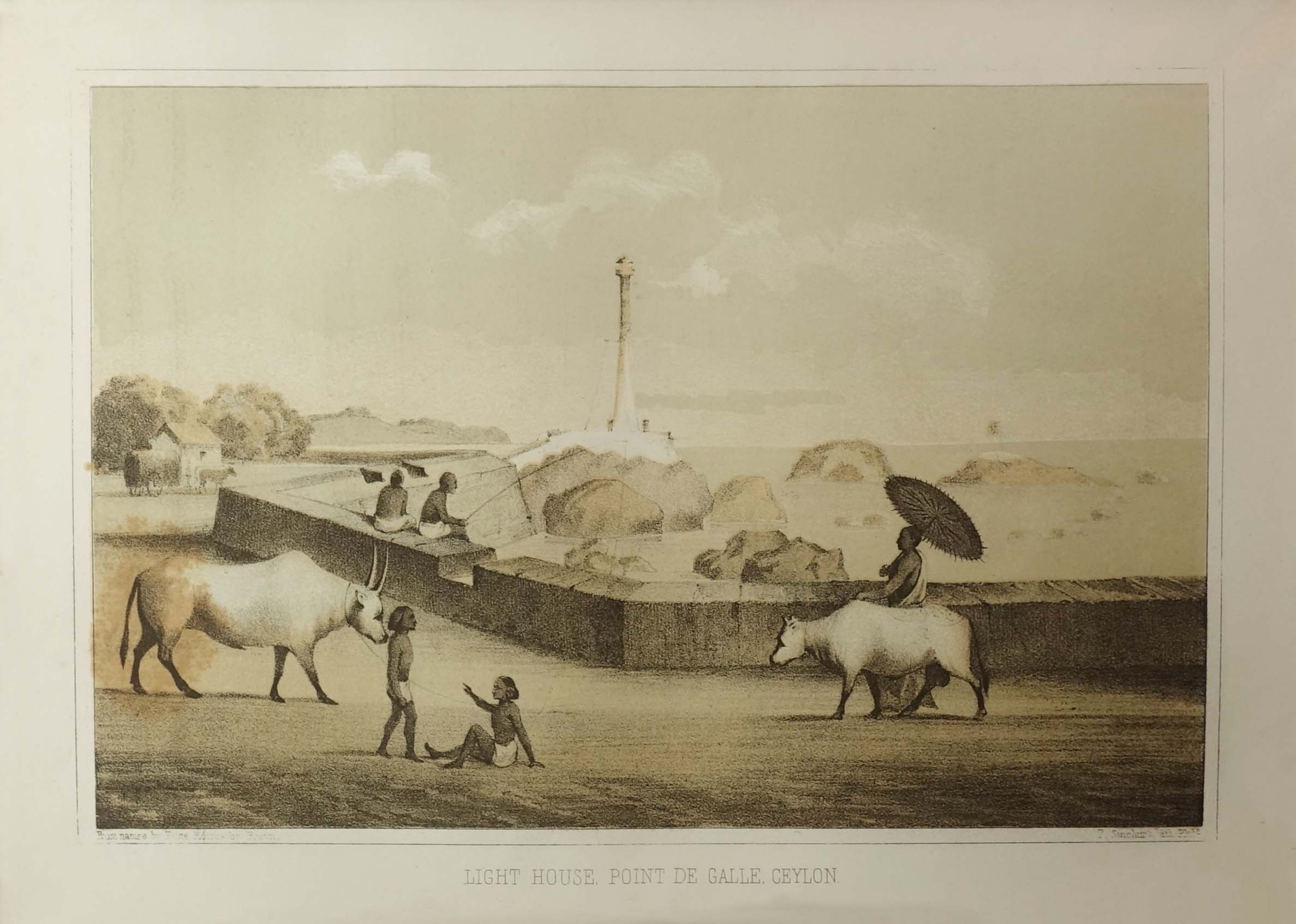Antique Print of a Lighthouse at Ceylon by Heine (1857)
