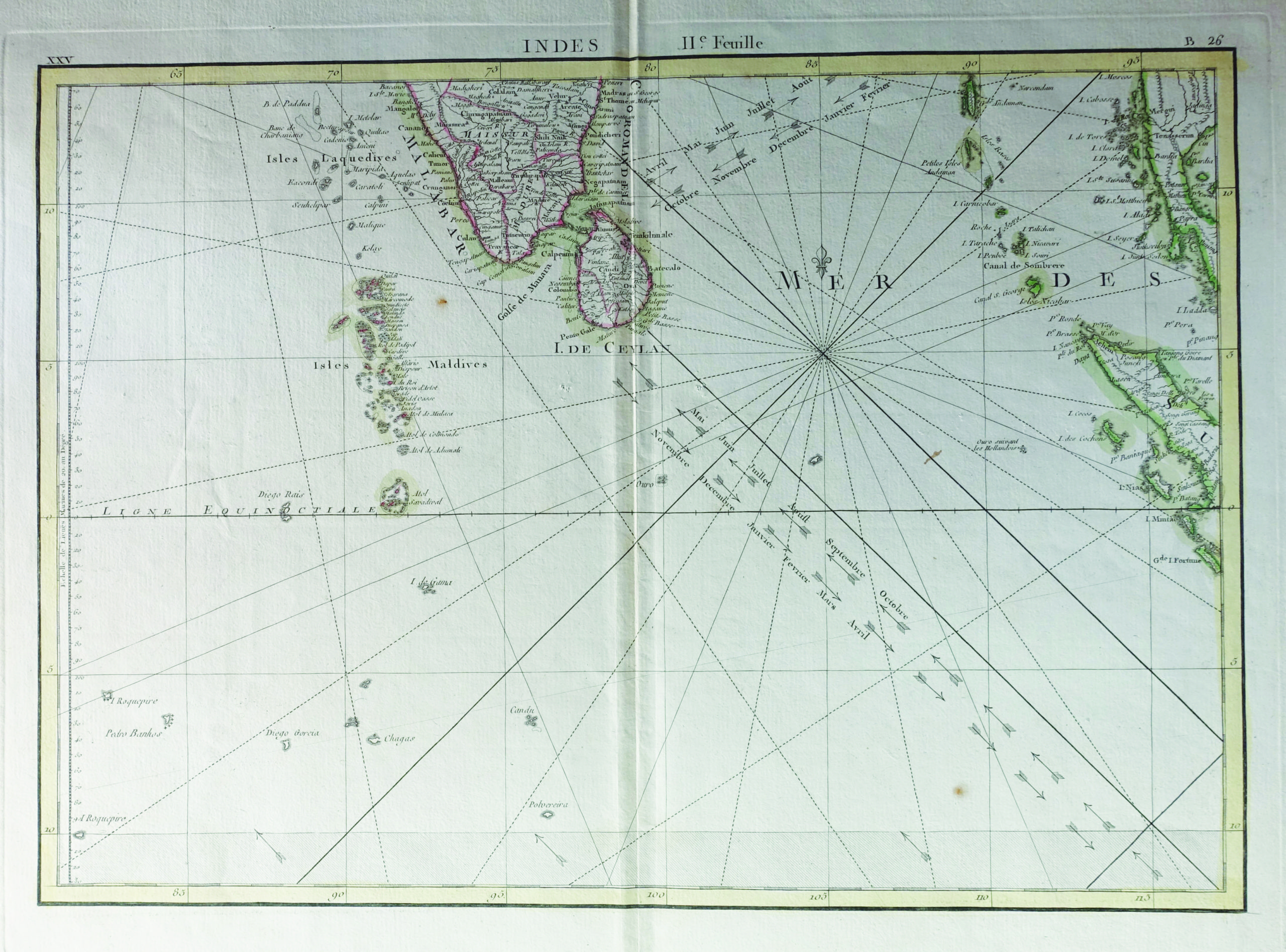 Antique Map of Southern India by Bonne (1770)
