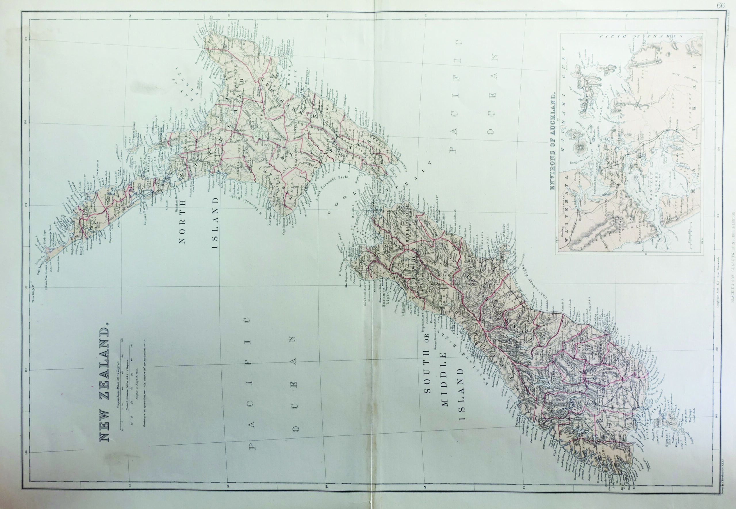Antique Map of New Zealand by Blackie & Son (1883)