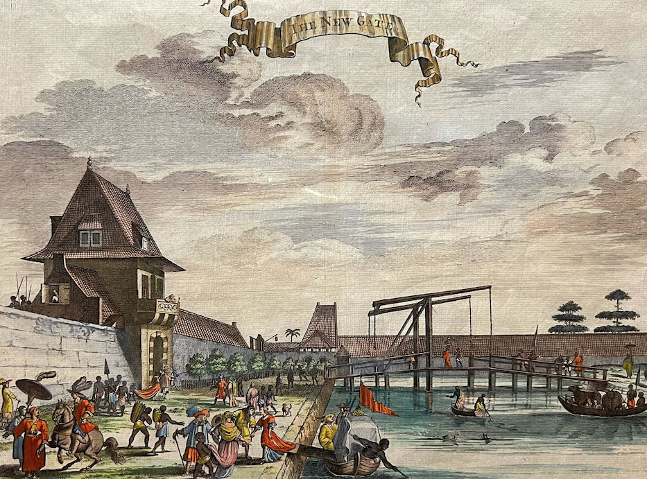 Antique Print of the New Gate of Batavia by Nieuhof (1682)