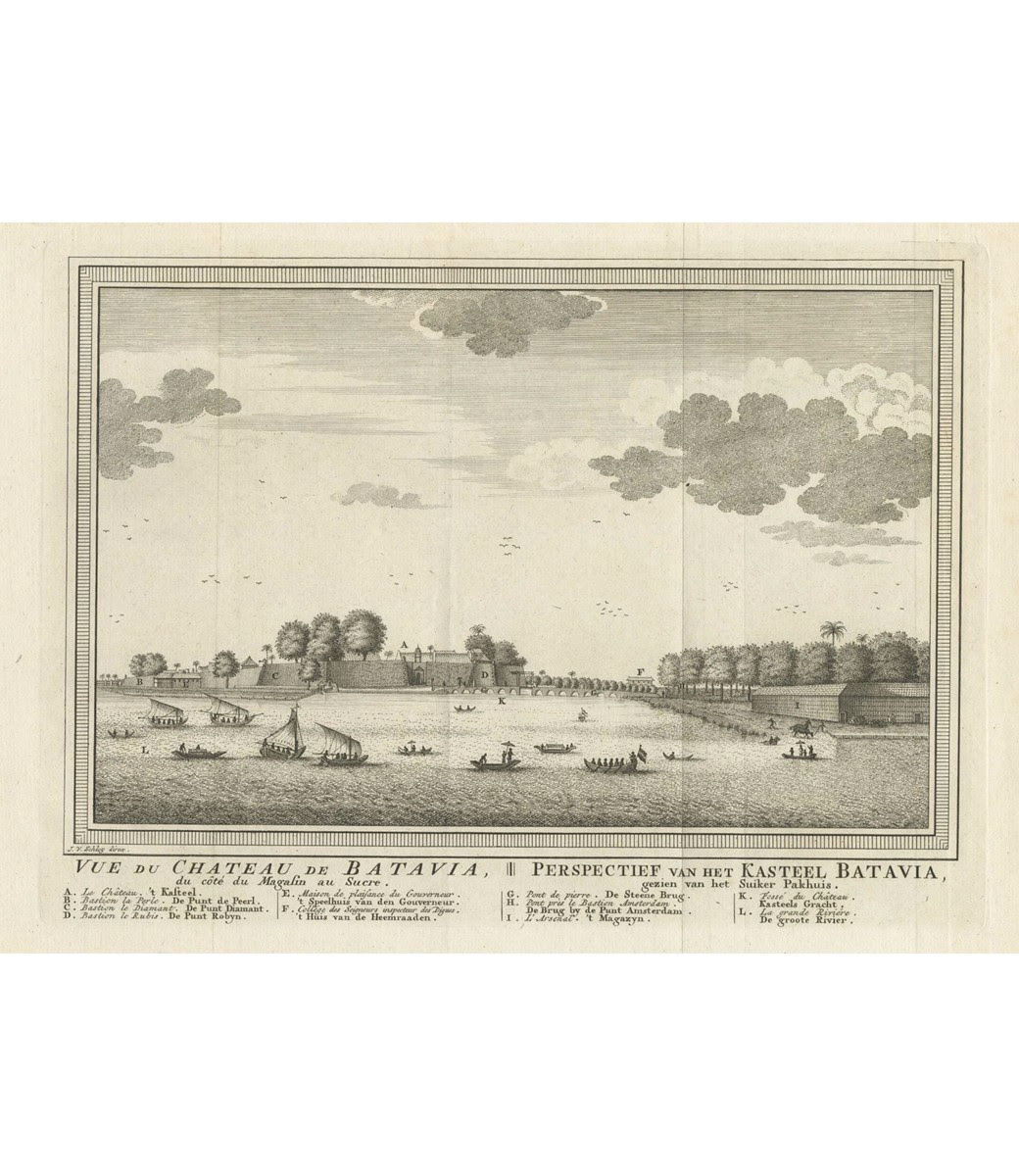 Antique Print of Capital Batavia in the Dutch East Indies – Schley (c.1752)
